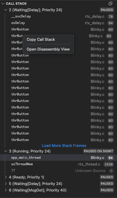 CALL STACK section