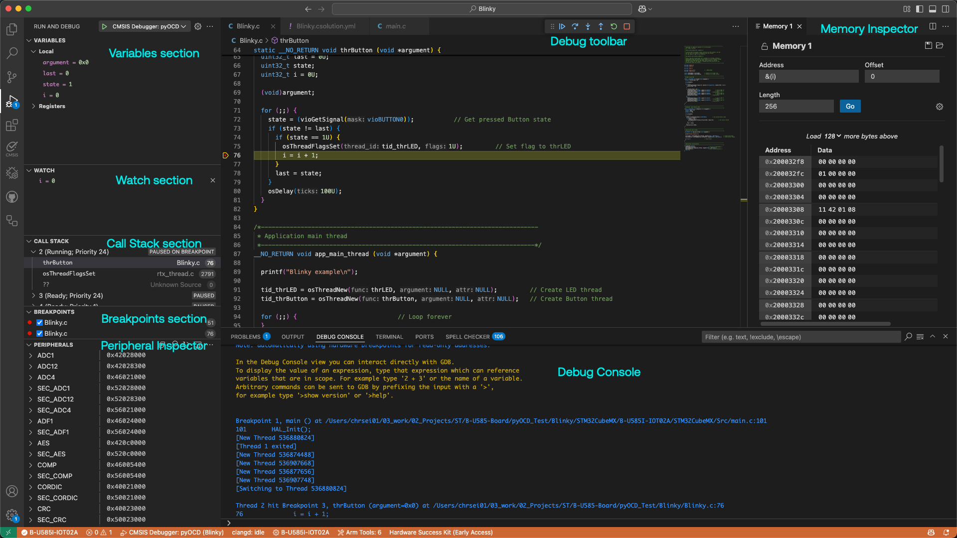 Run and Debug view